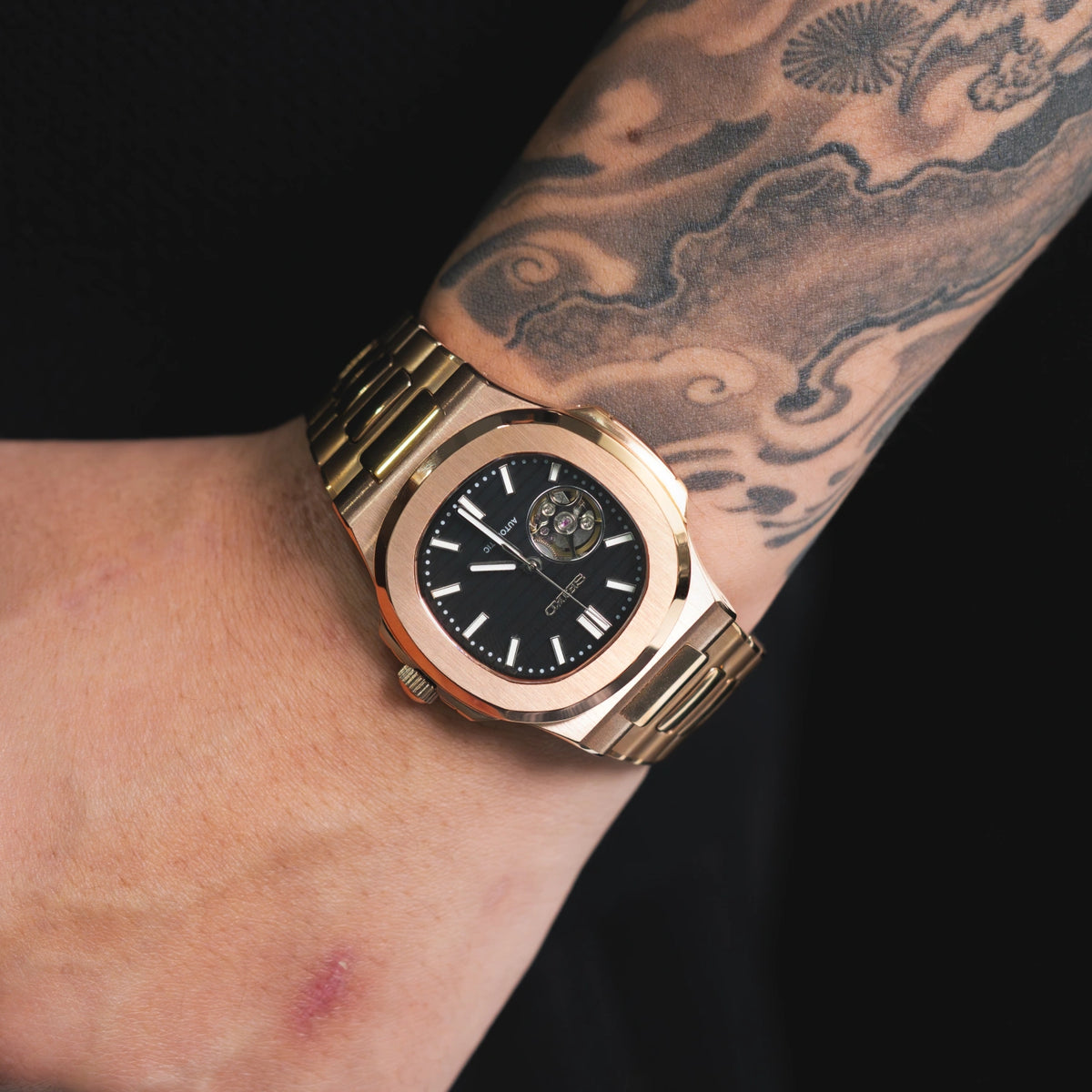 Mod Nautilus Rose Gold Skeleton Black